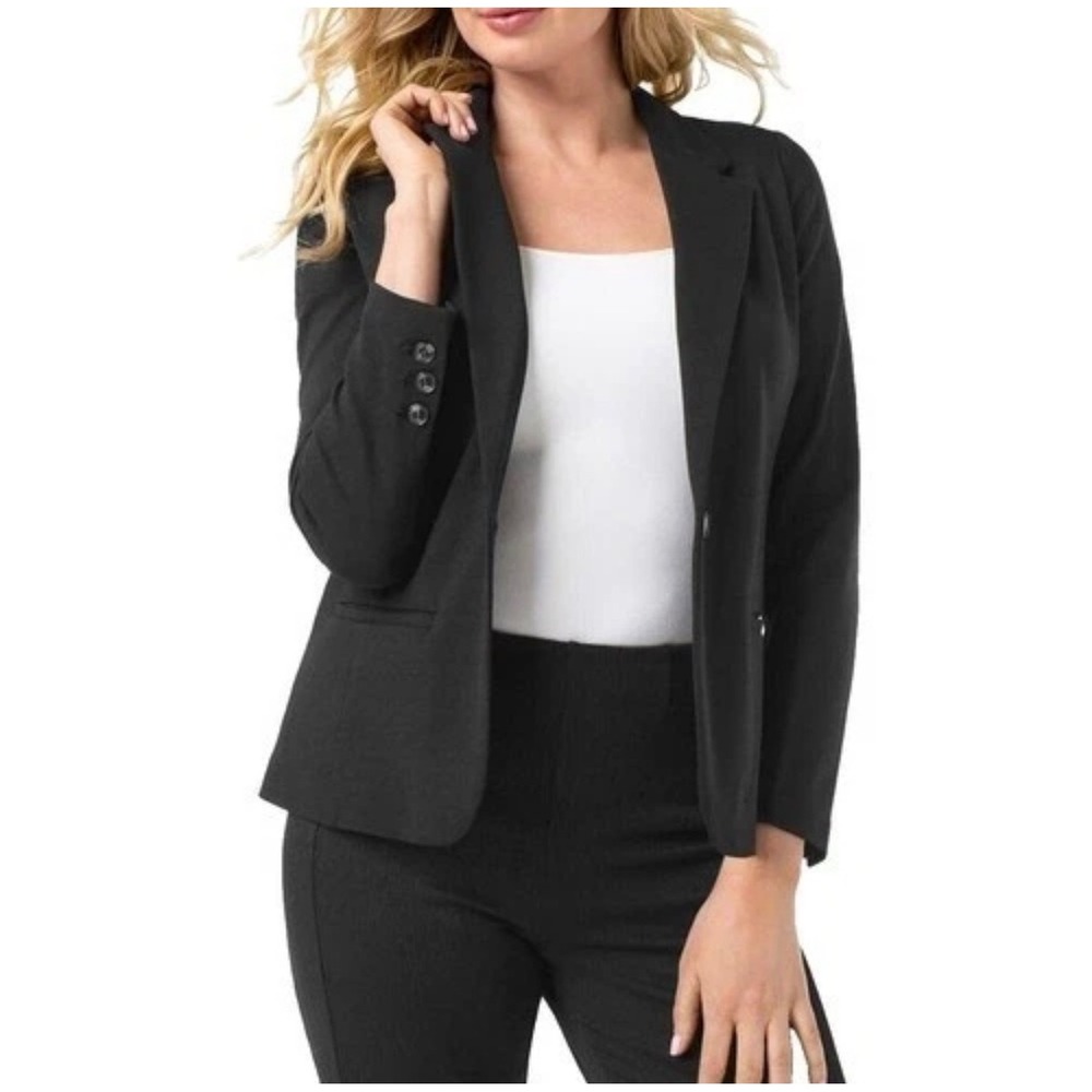 Dakota Blue Black Crepe Shawl Collar Ruched 3/4 Sleeve Blazer •XXL Dark Academia